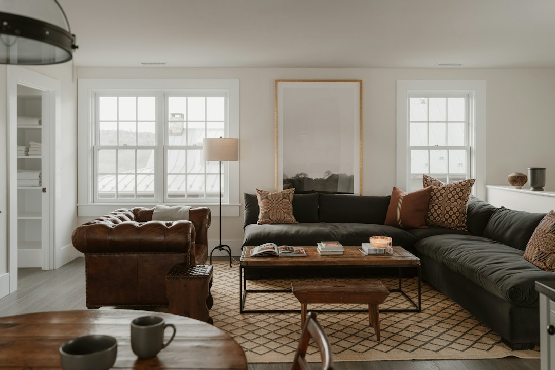 Cozy living room with sectional sofa and coffee table